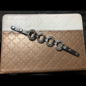 Rhinestone silver and leather bracelet. Brand new!